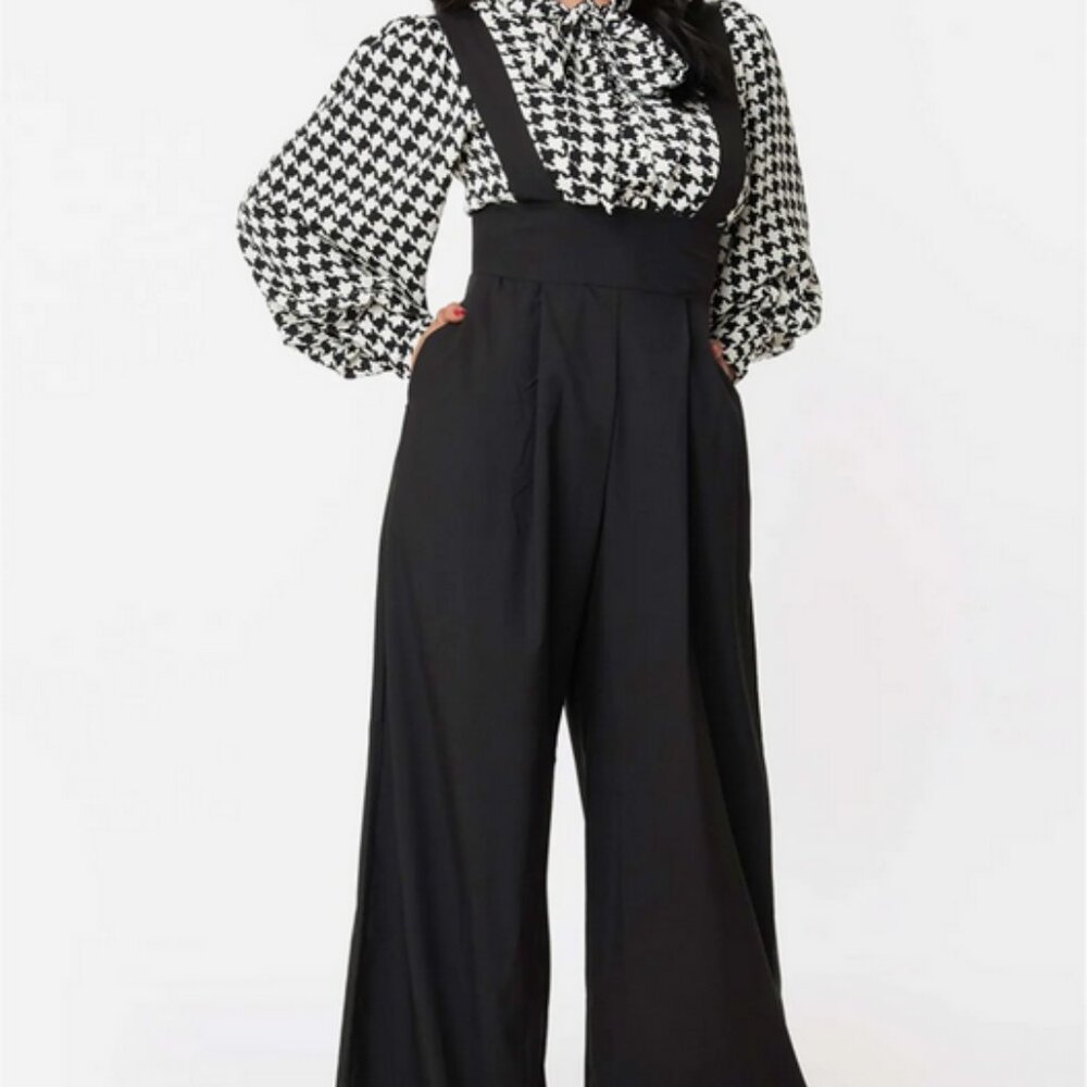 NWOT Unique Vintage Wide Leg Rochelle Suspender Pants (Size L)